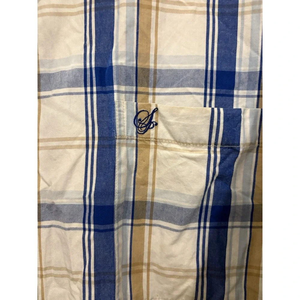 South Pole Men's XL Blue Tan Plaid Button Up Shirt Short Sleeve 100% Cotton Y2K